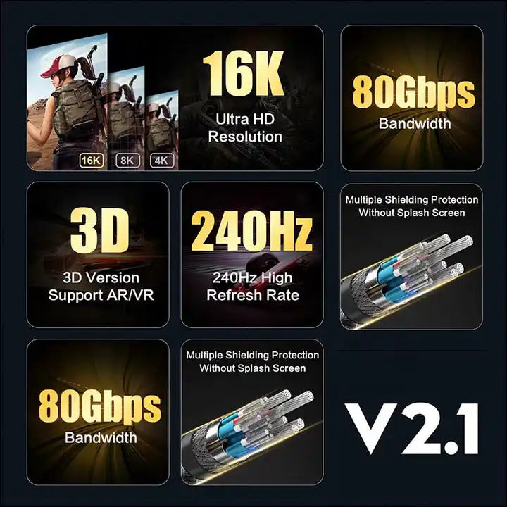 NÖRDIC DP-621 Displayport 2.1 Cable - VESA certified - UHBR20 - 80Gbps - 16K60Hz - HDR - HDCP2.2 - 2m - Black/Red