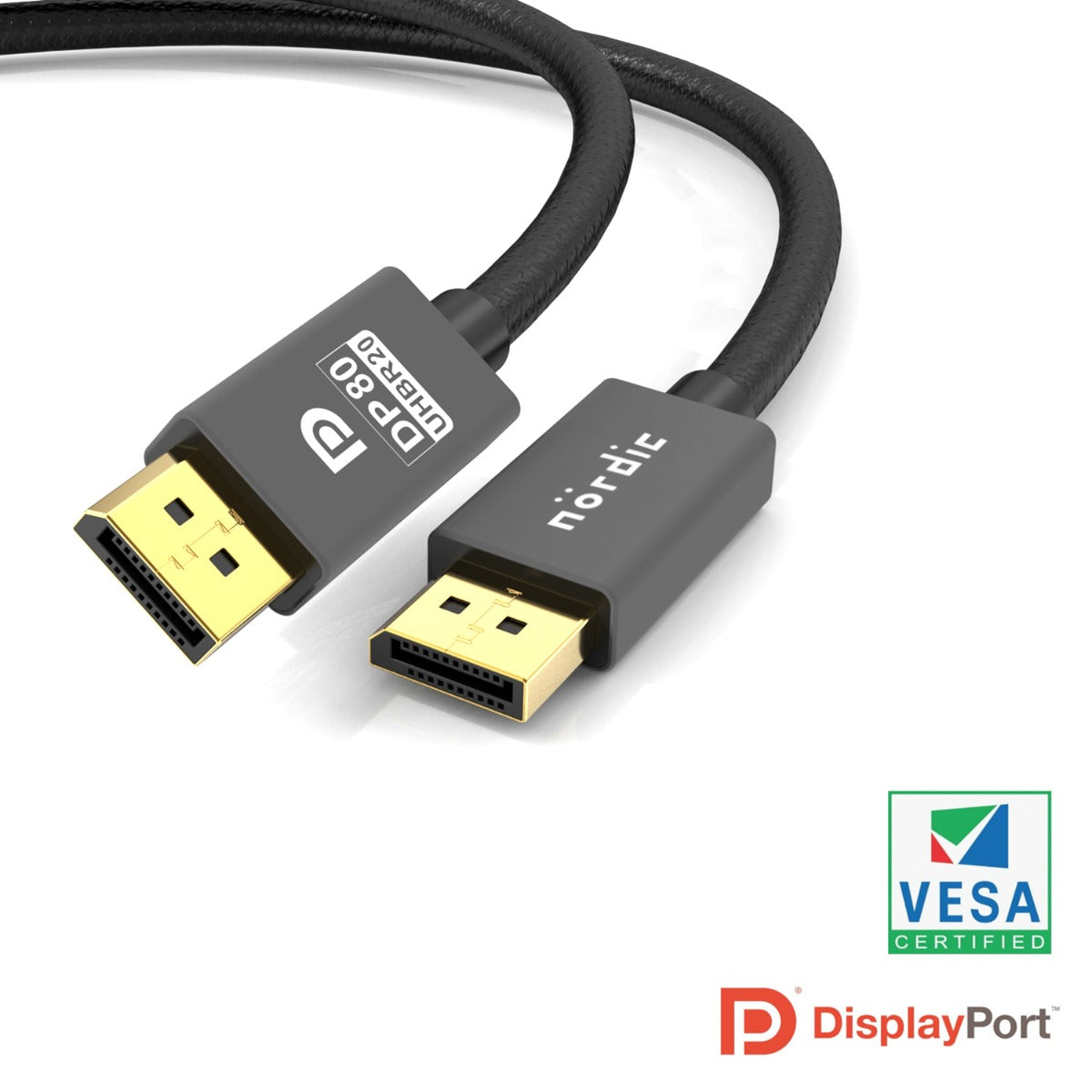 NÖRDIC DP-610 Displayport 2.1 Kabel - VESA-gecertificeerd - UHBR20 - 80Gbps - 16K60Hz - HDR - HDCP2.2 - 1m