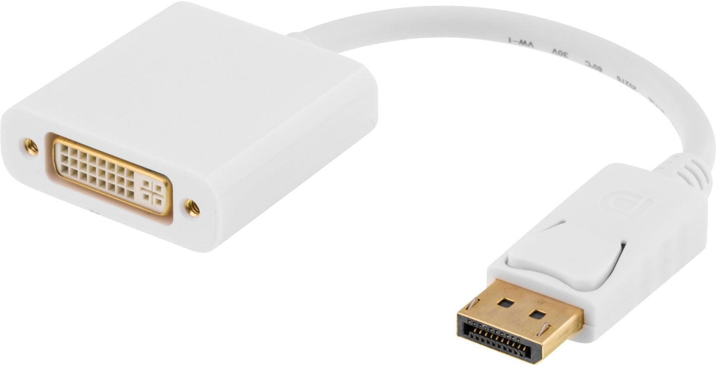 DELTACO DP-DVI17-K - DisplayPort naar DVI-D Single Link-adapter, 10,8 Gb/s - wit