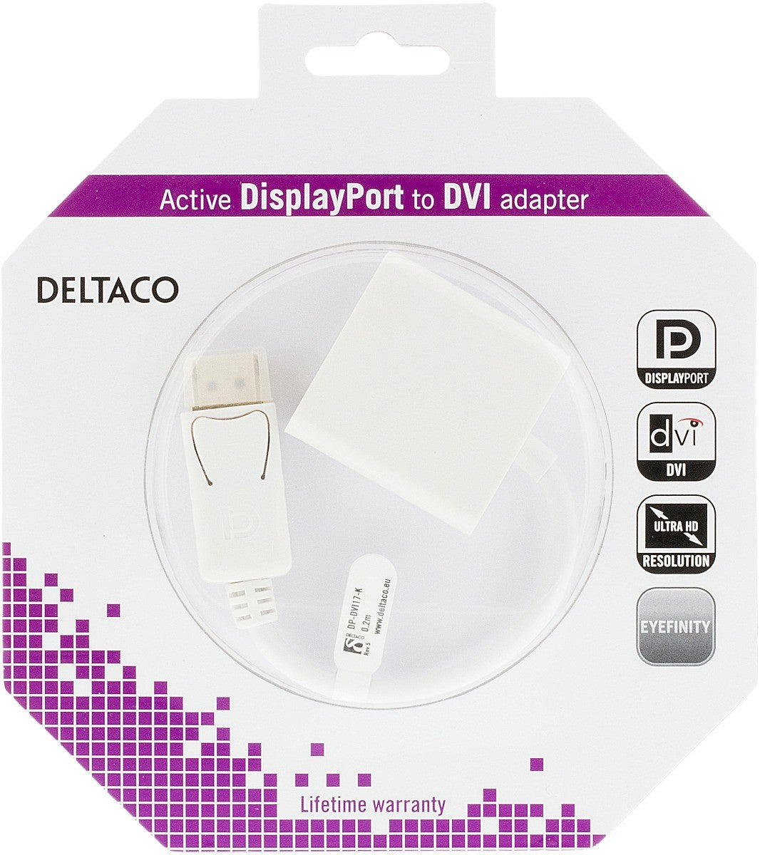 DELTACO DP-DVI17-K - DisplayPort naar DVI-D Single Link-adapter, 10,8 Gb/s - wit