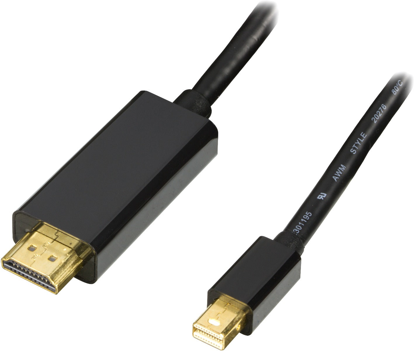 DELTACO DP-HDMI204, Mini DisplayPort to HDMI cable, Full HD in 60Hz, 2m, Black