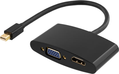 DELTACO DP-HDMIVGA-K, mini DisplayPort to HDMI and VGA adapter, 1920x1080 @ 60 Hz, Black