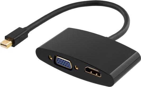 DELTACO DP-HDMIVGA-K, Mini DisplayPort auf HDMI- und VGA-Adapter, 1920x1080 bei 60 Hz, Schwarz