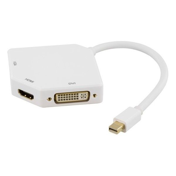 DELTACO DP-MULTI2 Mini DisplayPort to HDMI / VGA / DVI-I adapter - 4K 30 Hz - White