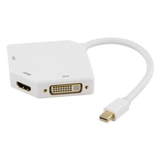 DELTACO DP-MULTI2 Mini DisplayPort zu HDMI / VGA / DVI-I Adapter - 4K 30 Hz - Weiß