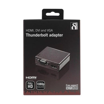 DELTACO DP-MULTI3 Thunderbolt to HDMI / DVI / VGA Adapter, 1080P, Aluminum, Gray