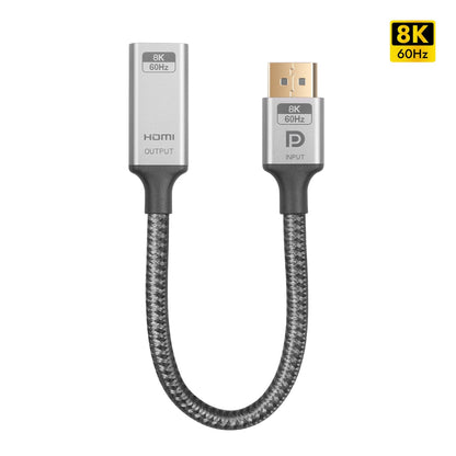 NÖRDIC DPHM-202 - Actieve adapter - Displayport1.4 male naar HDMI 8K60Hz female - 20cm - Grijs