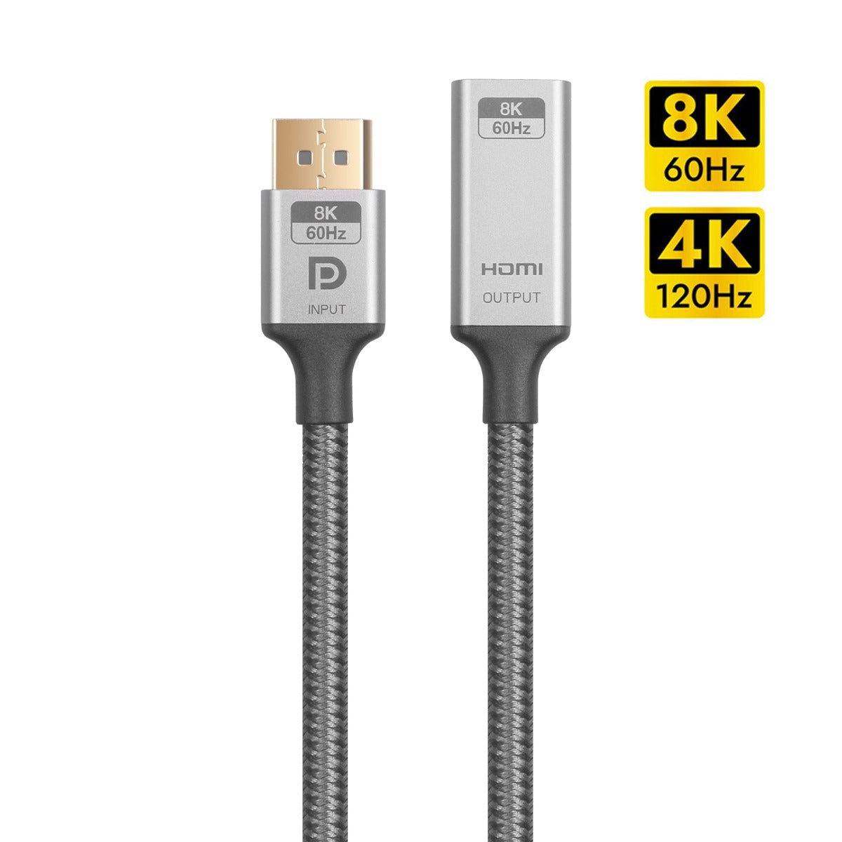 NÖRDIC DPHM-205 - Actieve adapter - Displayport1.4 male naar HDMI 8K60Hz female - 50cm - Grijs