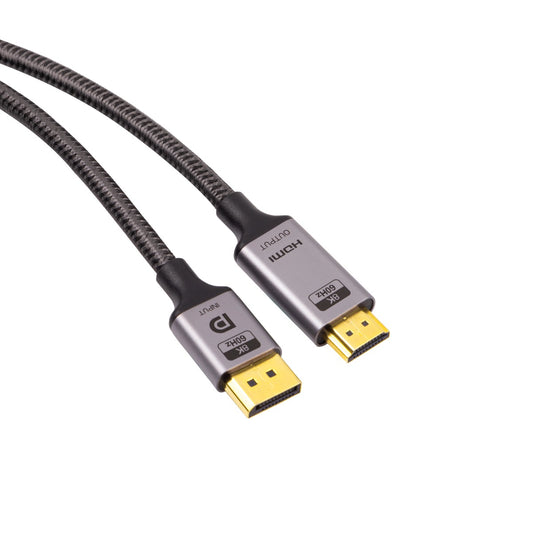 NÖRDIC DPHM-206 Displayport 1.4 naar HDMI 2.1 - 8K60Hz - 4K120/144Hz - 32.4Gbps - 50cm - Grijs
