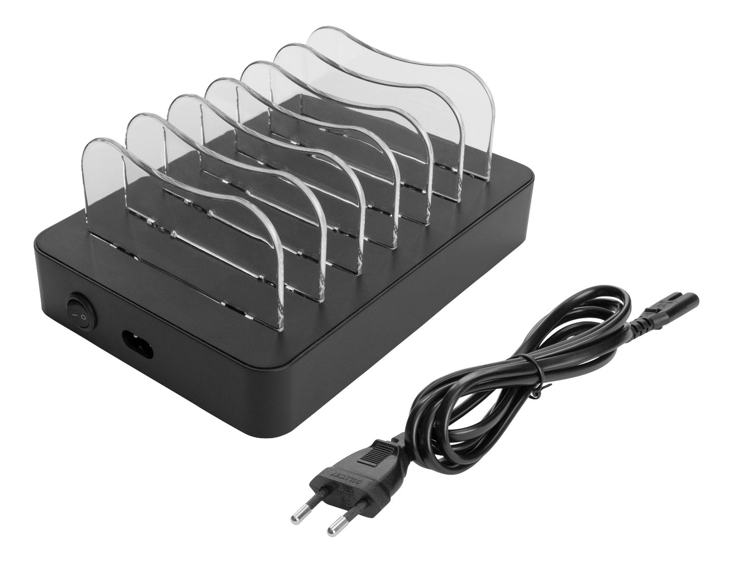 DELTACO DPS-0200 USB-oplaadstation voor 6 apparaten - 5 USB-A, 1 USB-C PD - 50W Zwart