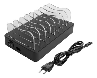 DELTACO DPS-0201 USB-oplaadstation voor 8 apparaten - 6 USB-A, 2 USB-C PD - 75W - Zwart