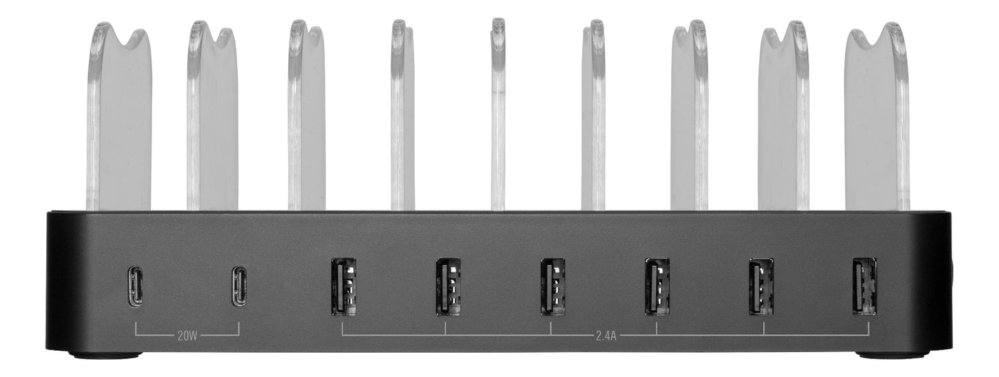 DELTACO DPS-0201 USB-oplaadstation voor 8 apparaten - 6 USB-A, 2 USB-C PD - 75W - Zwart