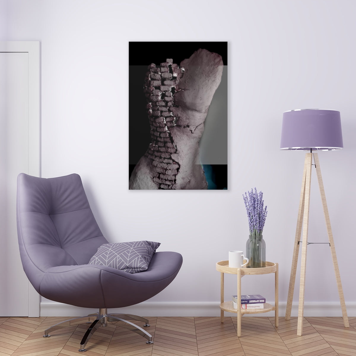 Canvas schilderij - Acryl print - Sculptuur op Canvas - Vrouwenlichaam - Wanddecoratie - Paars