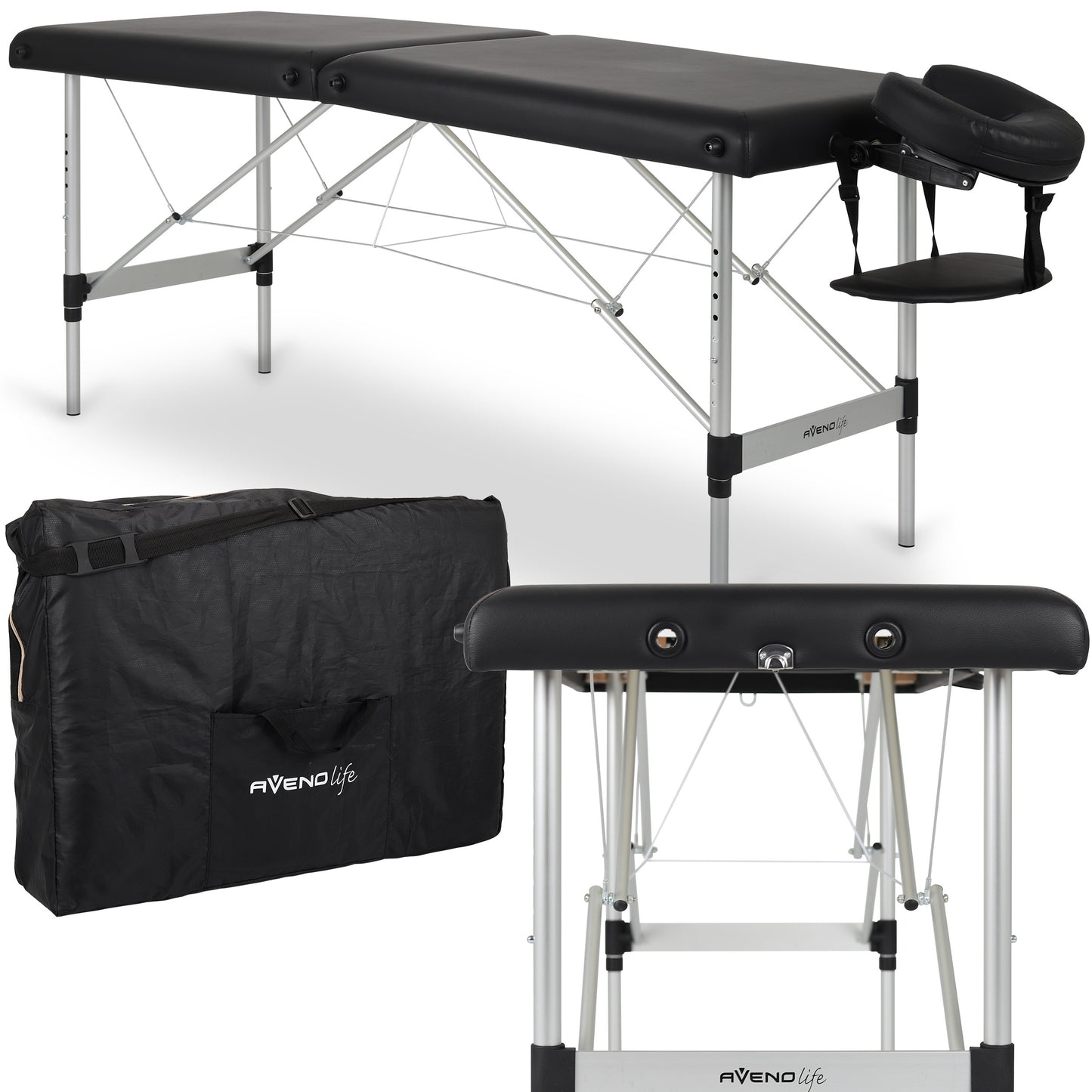 Massage table Aluminum Black - 193cm - Up to 250kg