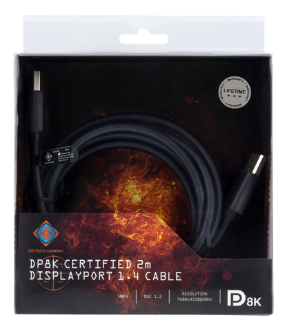 DELTACO GAMING GAM-060, DisplayPort 1.4 kabel, 7680x4320 in 60Hz, DSC 1.2, HBR3 - 2 meter