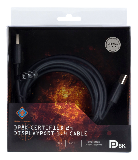 DELTACO GAMING GAM-060, DisplayPort 1.4 kabel, 7680x4320 in 60Hz, DSC 1.2, HBR3 - 2 meter