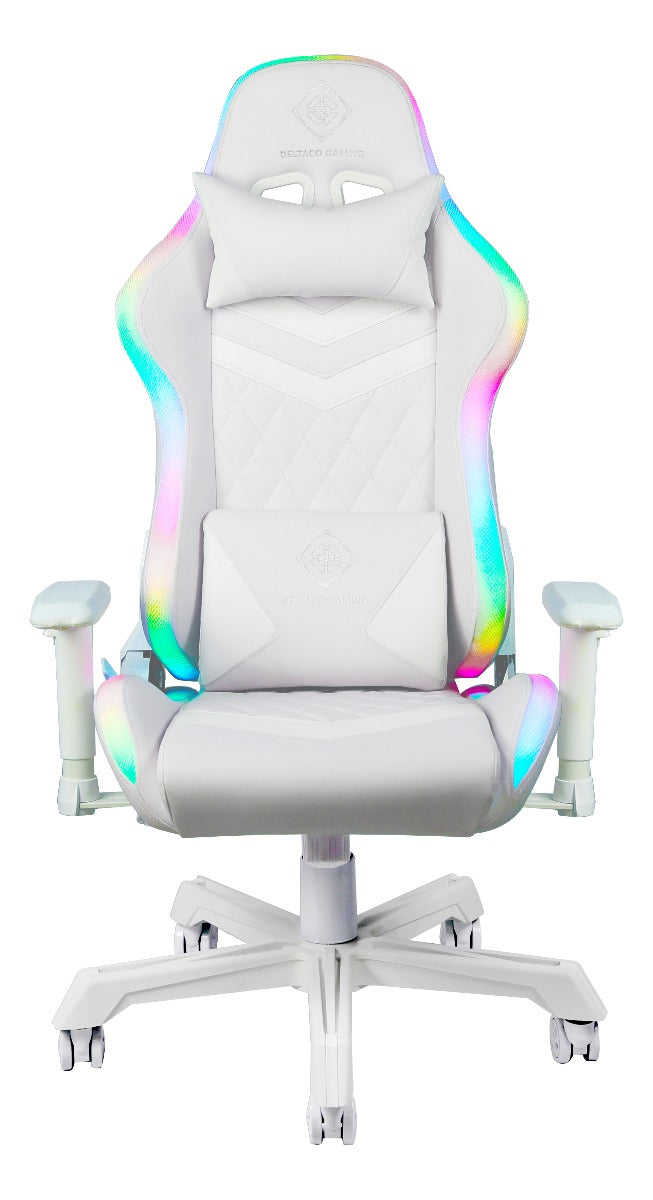 DELTACO GAMING GAM-080-W - Gamingstoel in kunstleer met nek- en rugkussen - Wit / RGB