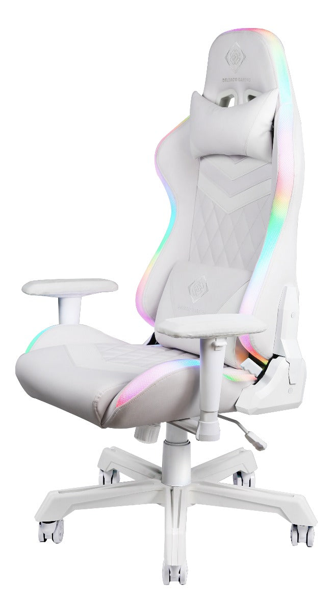 DELTACO GAMING GAM-080-W - Gamingstoel in kunstleer met nek- en rugkussen - Wit / RGB