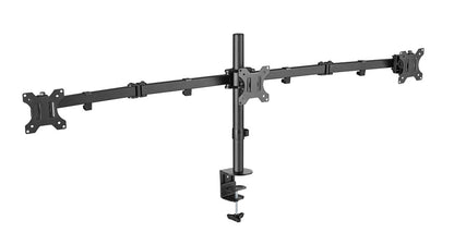 NÖRDIC GAME-N1001, Triple monitor desk mount, from 13"-27", VESA 75x75 - VESA 100x100, tiltable, rotatable and swivelable, Black