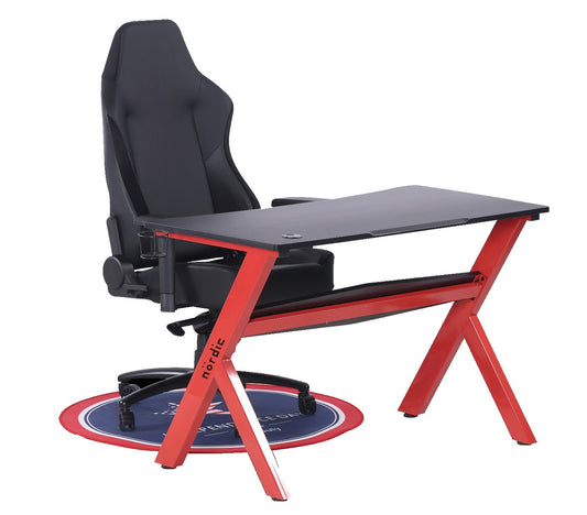NÖRDIC GAME-N1008 - Gaming tafel, MDF-schijf en metalen poten, rood met zwart