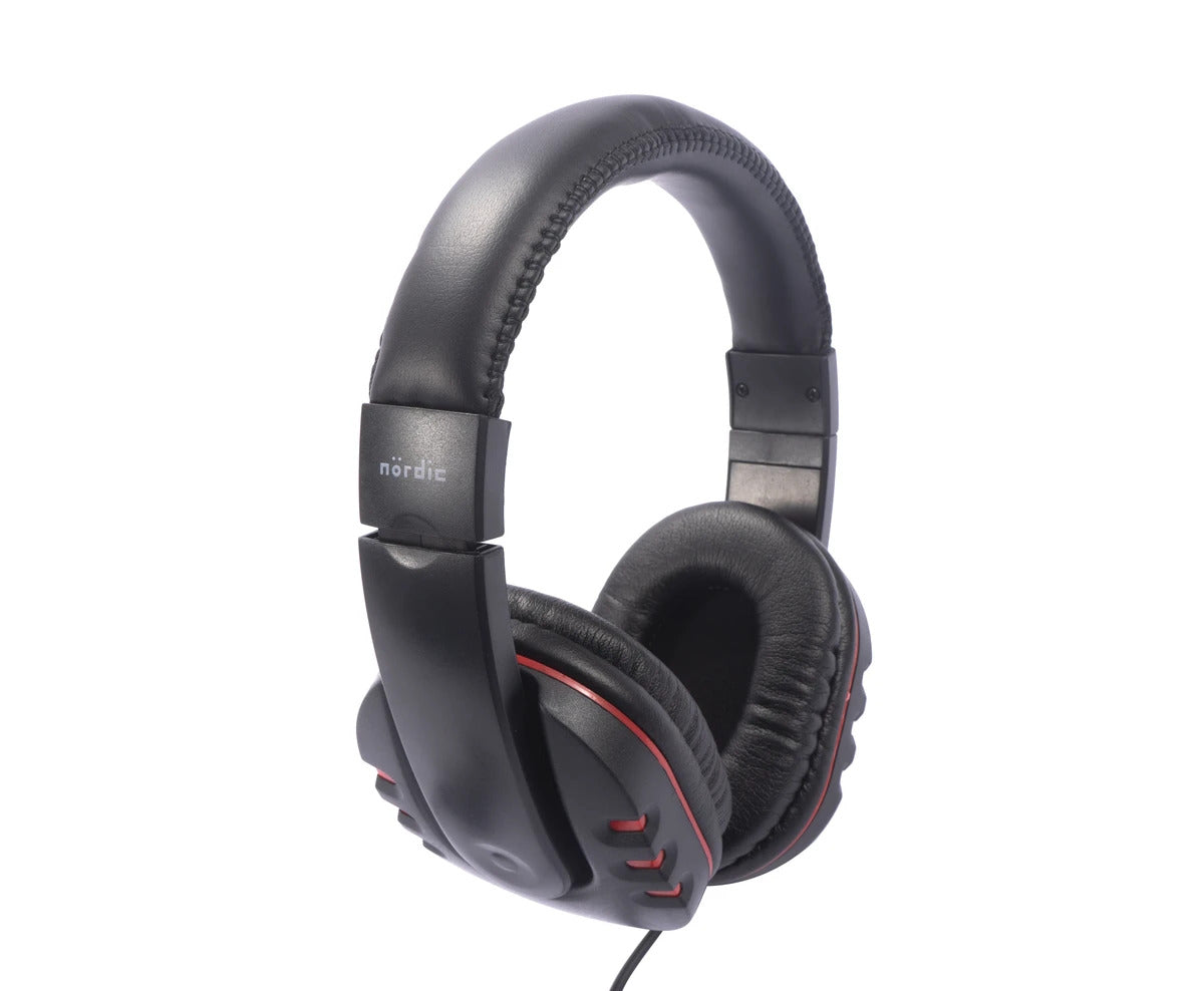 NÖRDIC GAME-N1025 Stereo gaming headset met microfoon en volumeregeling 3,5 mm jack, 2,2 m kabel, zwart/ rood