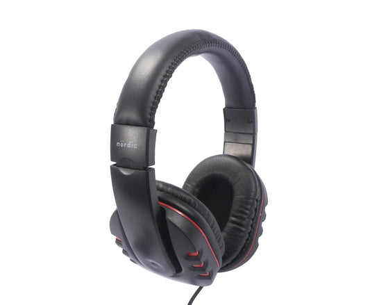 NÖRDIC GAME-N1025 Stereo gaming headset met microfoon en volumeregeling 3,5 mm jack, 2,2 m kabel, zwart/ rood