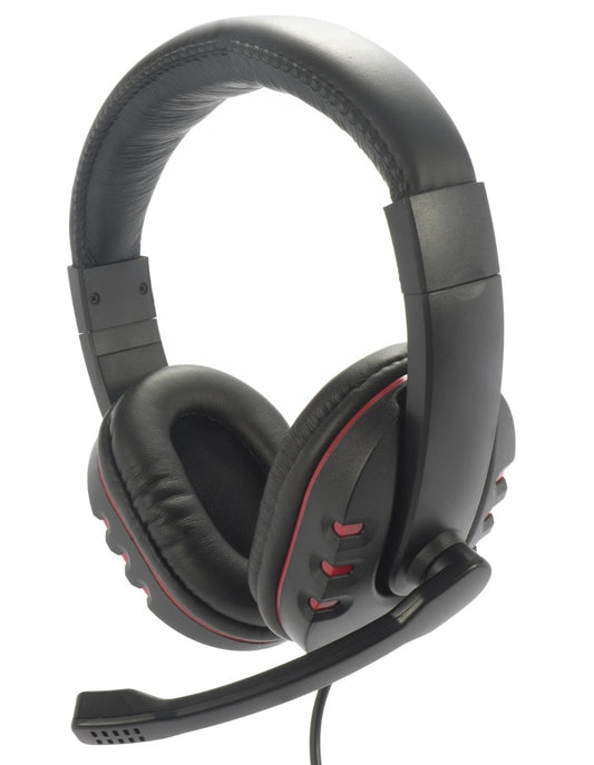 NÖRDIC GAME-N1025 Stereo gaming headset met microfoon en volumeregeling 3,5 mm jack, 2,2 m kabel, zwart/ rood