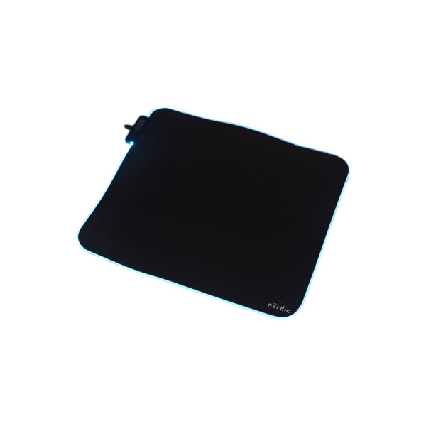 NÖRDIC GAME-N1035 RGB Gaming mouse pad, 450x400x4mm (M), Non-slip base made of natural rubber, Elastane fabric top, Black
