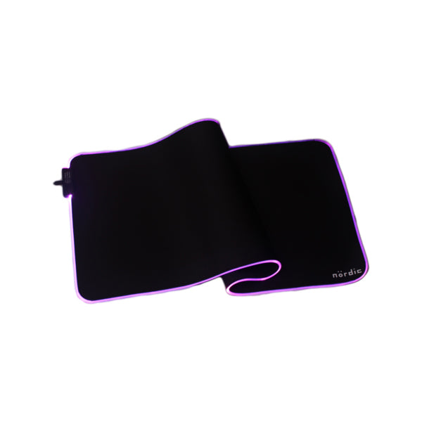 NÖRDIC GAME-N1036 RGB Gaming mouse pad, 900x400x4mm (L), Non-slip base made of natural rubber, Elastane fabric top, Black