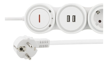 DELTACO GT-290 Flexible power strip 4-way + 2x USB A - 16A 3500W - White - 1.4 meters