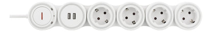 DELTACO GT-290 Flexible power strip 4-way + 2x USB A - 16A 3500W - White - 1.4 meters