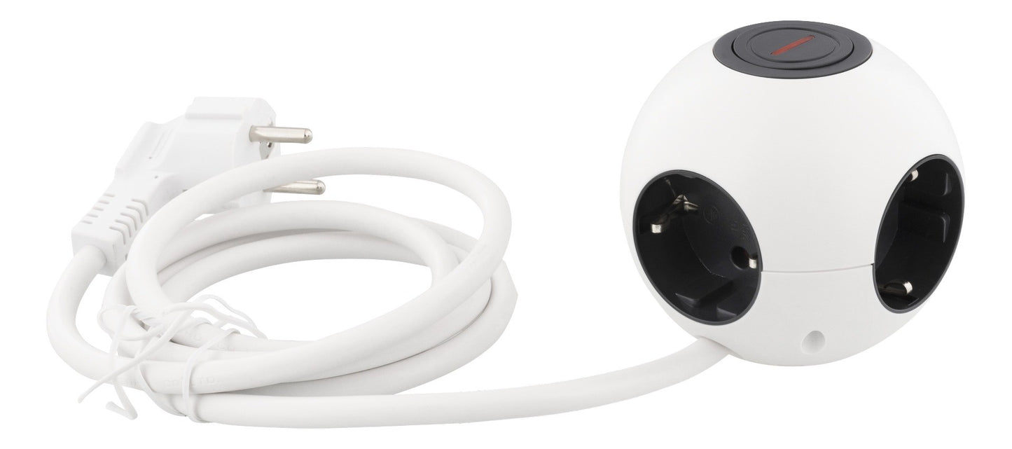 DELTACO GT-291 Power Globe Stekkerdoos met schakelaar - Geschikt voor 4 stekkers - met kinderbeveiliging - wit - 1,4 meter