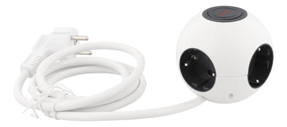DELTACO GT-291 Power Globe Stekkerdoos met schakelaar - Geschikt voor 4 stekkers - met kinderbeveiliging - wit - 1,4 meter