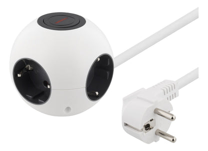 DELTACO GT-291 Power Globe Stekkerdoos met schakelaar - Geschikt voor 4 stekkers - met kinderbeveiliging - wit - 1,4 meter