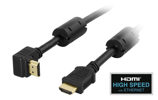 DELTACO HDMI-1015V High Speed HDMI kabel met Ethernet, 4K - Haakse aansluiting - 1,5 meter