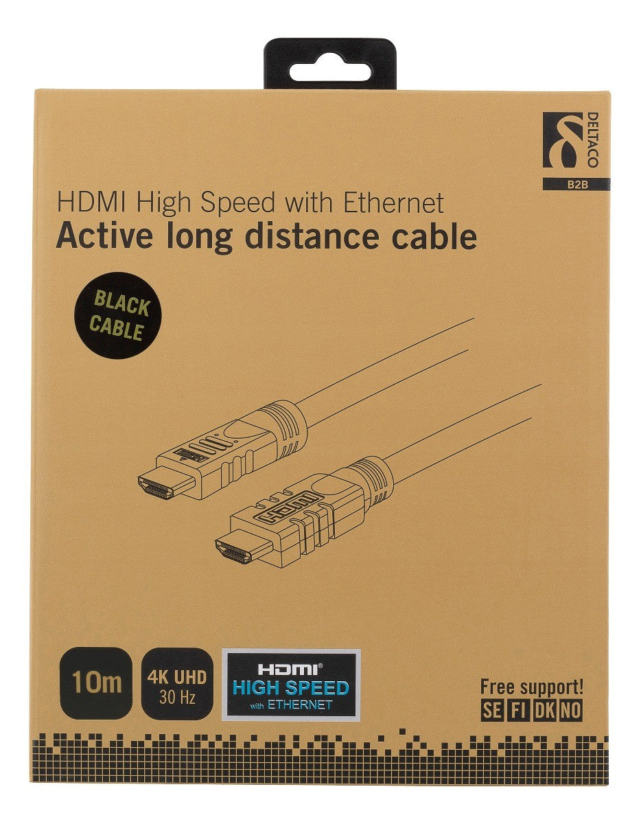 DELTACO HDMI-1100 Active HDMI High Speed ​​with Ethernet cable - Built-in amplification - 4K 30Hz - Gold-plated - 10 meters