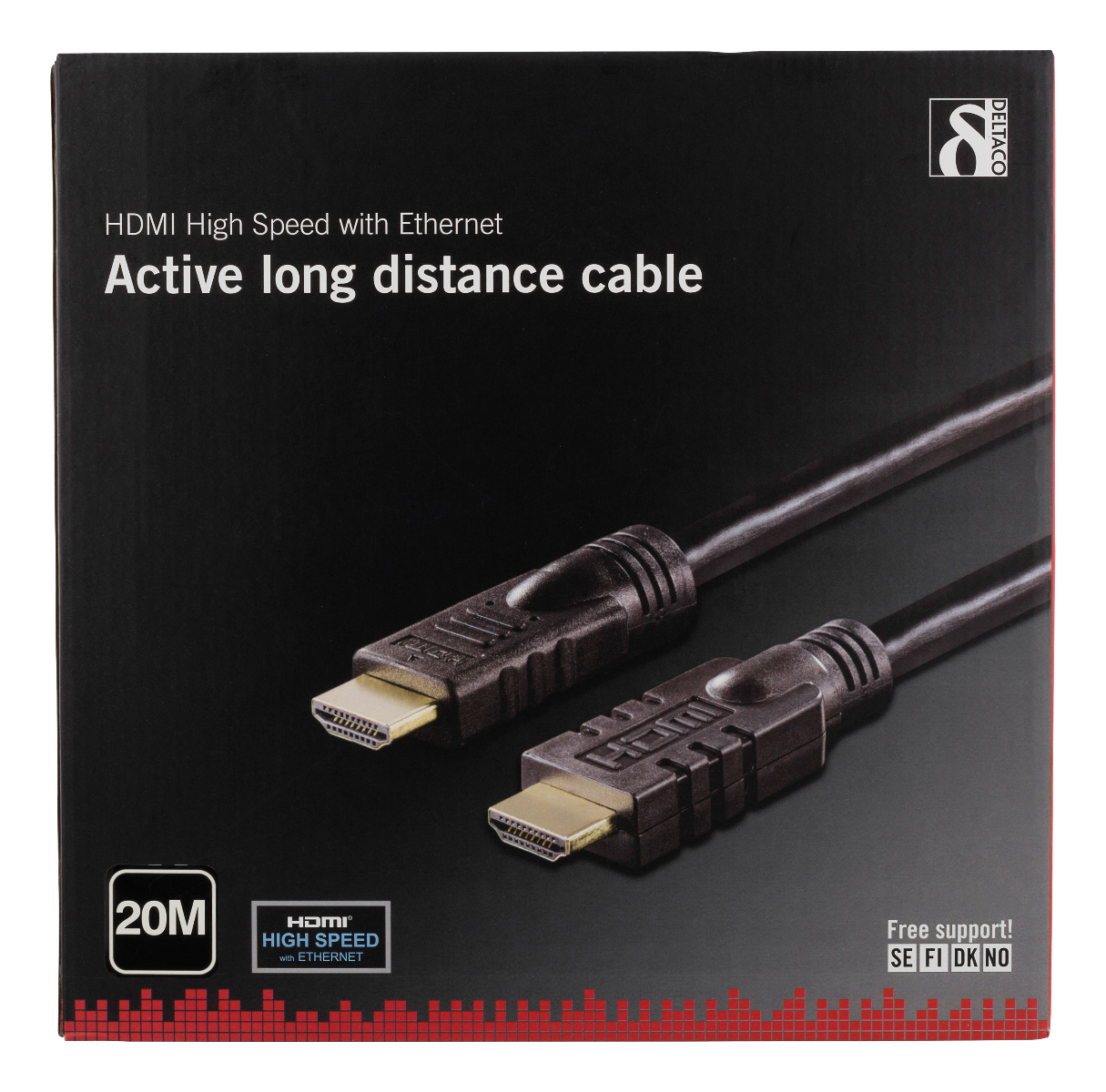 DELTACO HDMI-1200 Active HDMI High Speed ​​with Ethernet cable - Built-in amplification - 4K 30Hz - Gold-plated - 20 meters