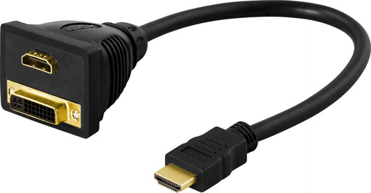 DELTACO HDMI-16, HDMI auf DVI (24+1) und HDMI Buchse, vergoldet, schwarz