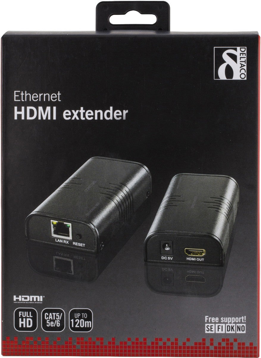 DELTACO HDMI-221 HDMI Extender set over Ethernet CAT6 - 120 meter - 1080p HDCP - 1.2 pass-through