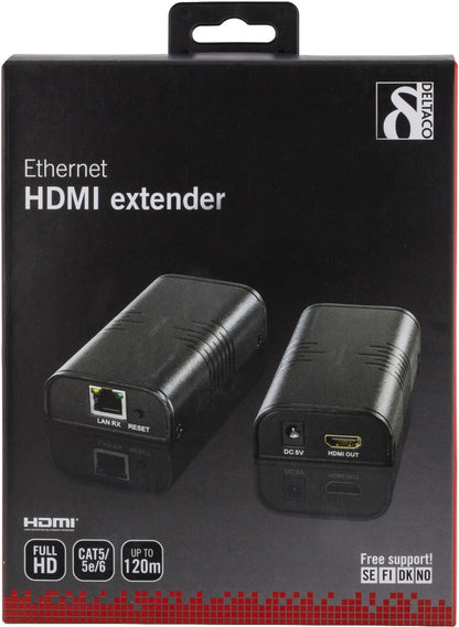 DELTACO HDMI-221 HDMI Extender set over Ethernet CAT6 - 120 meter - 1080p HDCP - 1.2 pass-through