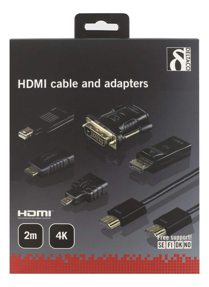 DELTACO HDMI-251 HDMI kabel en adapterset - DVI / Micro-HDMI / Mini-HDMI / Mini DisplayPort / Displayport - 4K - 2m