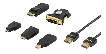 DELTACO HDMI-251 HDMI kabel en adapterset - DVI / Micro-HDMI / Mini-HDMI / Mini DisplayPort / Displayport - 4K - 2m