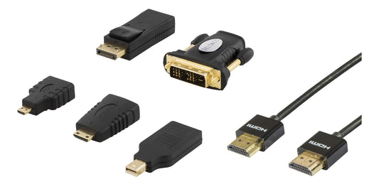 DELTACO HDMI-251 HDMI cable and adapter set - DVI / Micro-HDMI / Mini-HDMI / Mini DisplayPort / Displayport - 4K - 2m