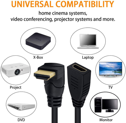 NÖRDIC HDMI-408 HDMI naar HDMI haakse adapter - 4K30Hz - Mannetje naar Vrouwtje - 20cm - Zwart