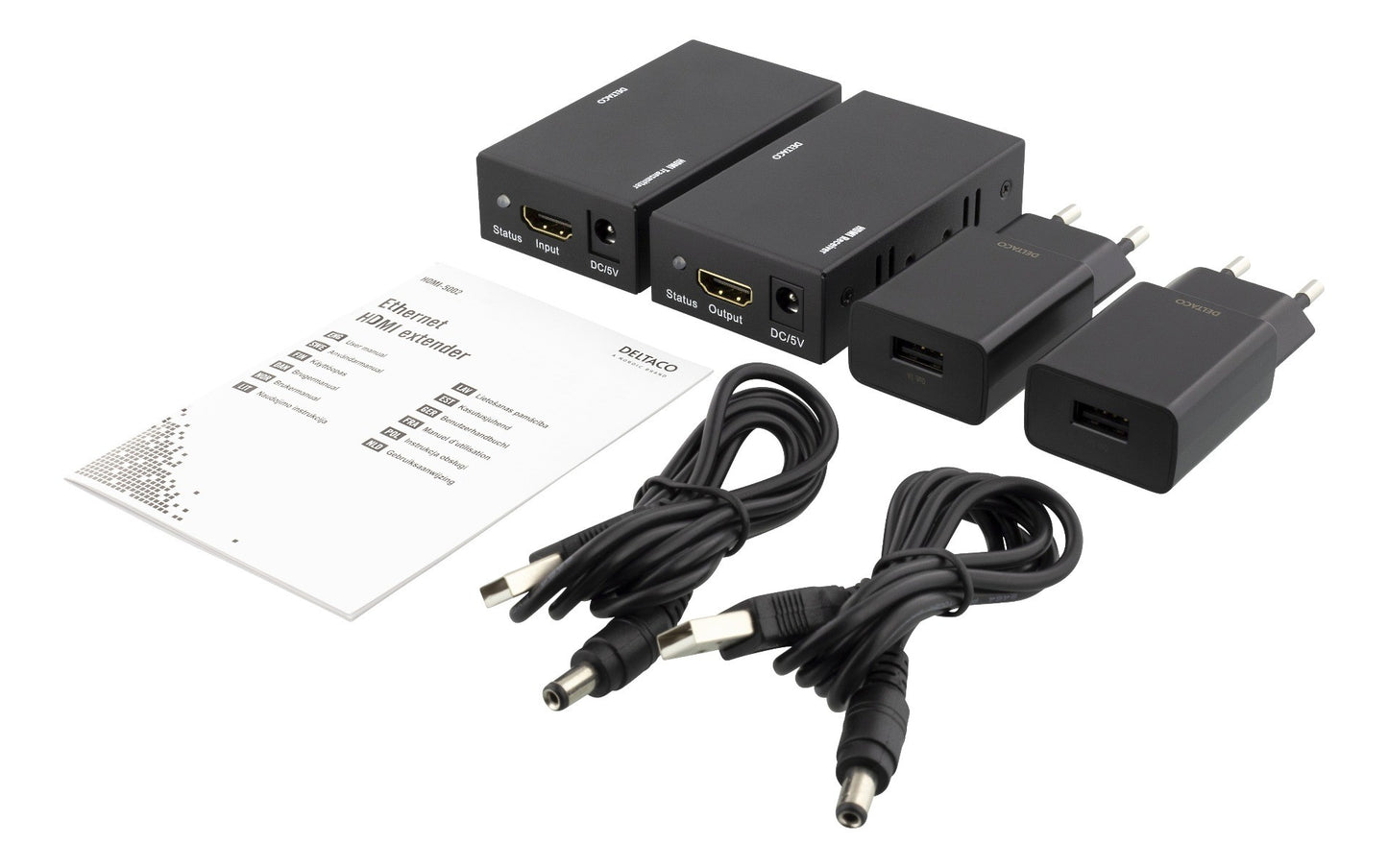 DELTACO HDMI-5002, HDMI via Ethernet-extender, tot 60 m, Full HD, Cat 6, zwart