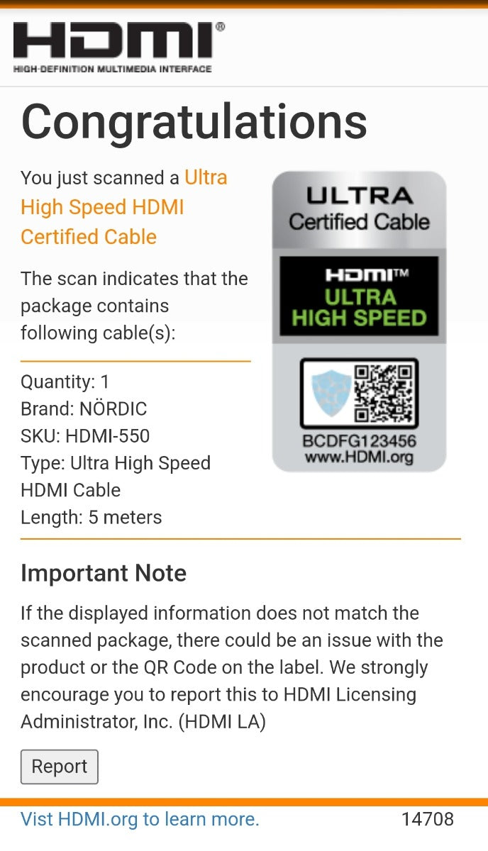 NÖRDIC HDMI-550A HDMI naar HDMI kabel - Gecertificeerd - HDMI2.1 - 8K60Hz - 48Gbps - Vergulde connectoren - 5m - Wit