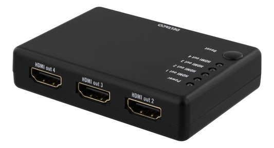 Deltaco HDMI-7051 HDMI Splitter 1 input naar 4 output FullHD 1080p max. 15 meter HDCP 3D incl. voeding zwart