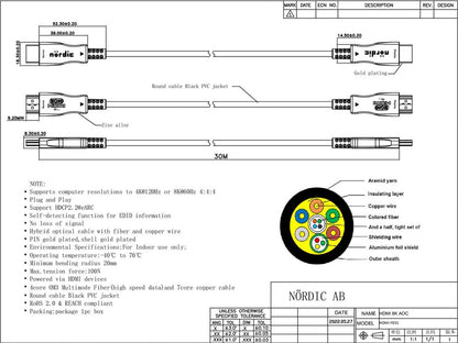 NÖRDIC HDMI-F031 HDMI to HDMI Fiber Optic Cable - 8K 60Hz - 48Gbps - HDMI 2.1 - 30m - Black