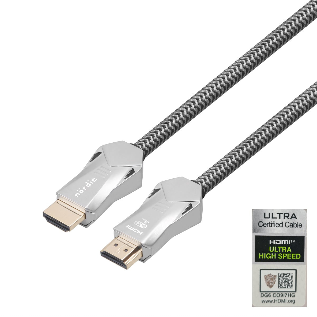 NÖRDIC HDMI-N1033C Certified HDMI cable - HDMI 2.1 - 8K 60Hz - 4K 120Hz - 48Gbps - Gold-plated connectors - 3m - Silver