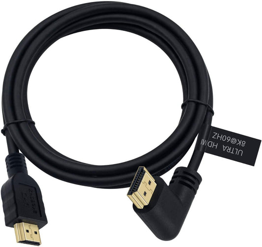 NÖRDIC HDMI-N1012 HDMI naar HDMI kabel - Haakse connector - HDMI2.1 - 8K60Hz - 48Gbps - Vergulde connectoren - 1m - Zwart